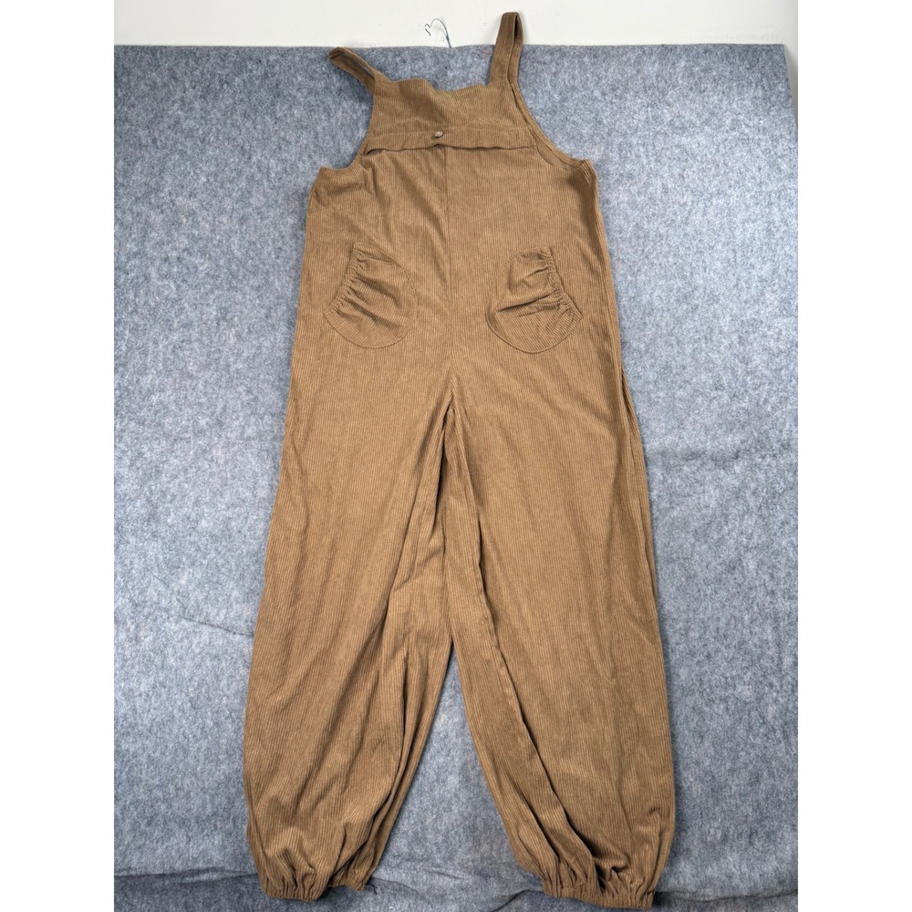 Unbranded Corduroy Overalls Women L Brown Cotton Bib Jumpsuit Boho Wide Leg Y2K